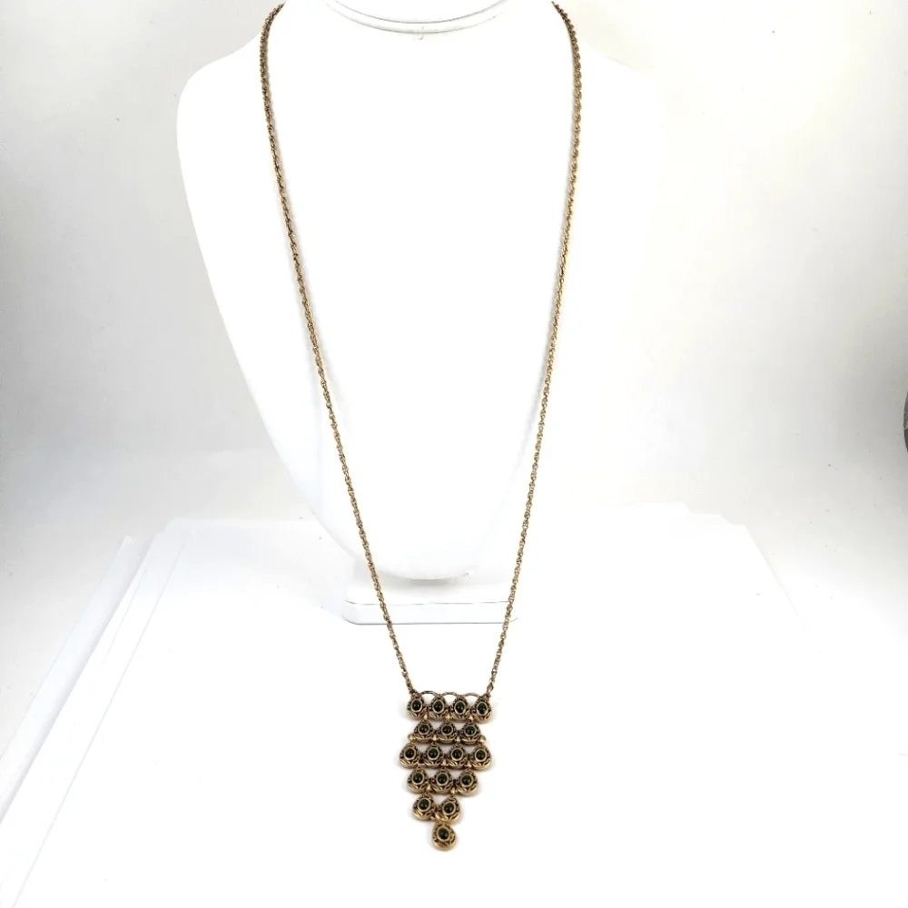 Lucky Brand boho necklace long pendant necklace tiered pendant green